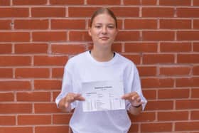 Layla Taylor celebrated her GCSE results at Miltoncross Academy. She earned a place to study Engineering in college despite spending much of the year in hospital.
