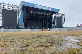 Its is set to be a wet day at Victorious Festival but it has not dampened spirits.