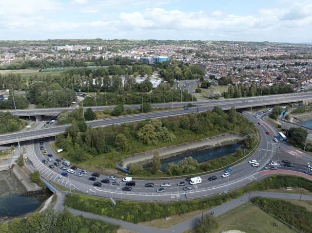 Traffic is being diverted off the A27 and M27 at the interchange at Hilsea. Picture: Marcin Jedrysiak