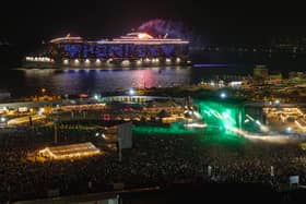 Virgin Voyages Resilient Lady sails past Victorious Festival. Victorious Festival/Strong Island