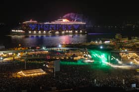 Virgin Voyages Resilient Lady sails past Victorious Festival. Victorious Festival/Strong Island