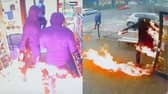 Arsonists set themselves alight trying to torch shop.