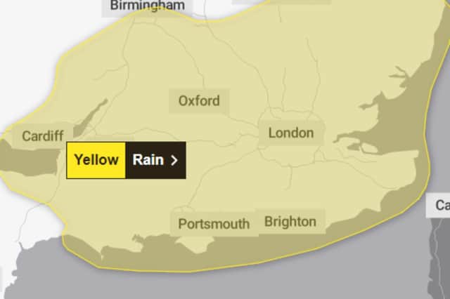A yellow weather warning has been issued for the south east of England starting on Wednesday, September 3.