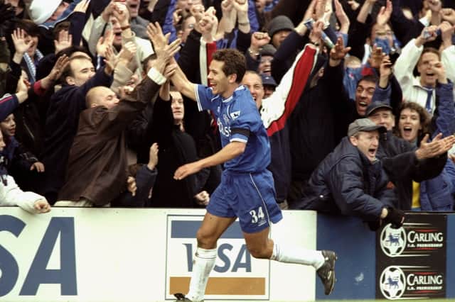 Jon Harley celebrates scoring Chelsea's winner against Watford in the Premier League in February 2000. Picture: Jamie McDonald /Allsport