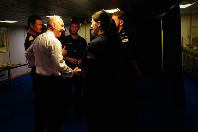 Defence Secretary John Healey meeting serving personnel aboard the Portsmouth-based Type 45 destroyer HMS Diamond.