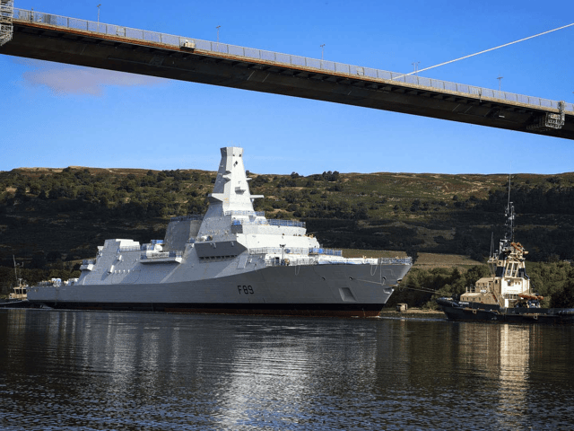 HMS Cardiff, Type 26 frigate, sailing in the River Clyde in Scotland for the first time.