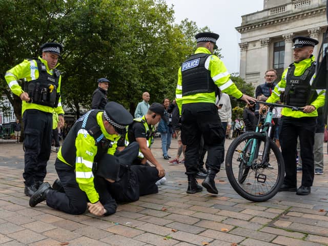 Police arrested 15-year-old boy on Saturday, September 7 during the protests at Portsmouth Guildhall. It was unrelated to the protests and was related to an ongoing Class A drugs supply investigation.