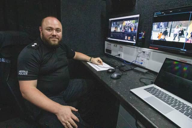 Ben Gwyer, Facial Recognition Inspector inside the Facial Recognition Van. Picture: Habibur Rahman