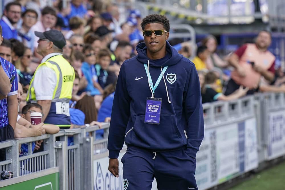 Pompey striker Kusini Yengi was forced out of the West Brom game after feeling groin discomfort in the warm-up. Pic: Jason Brown.