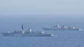 HMS Lancaster and PNS Shamsheer conducting exercises as part of the Combined Task Force (CTF) 150.