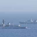 HMS Lancaster and PNS Shamsheer conducting exercises as part of the Combined Task Force (CTF) 150.
