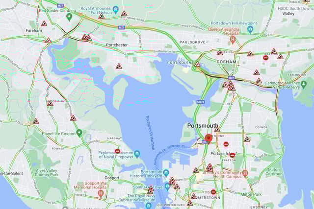 The AA Traffic Map reports delays on the A27 and M27 in Portsmouth this morning.