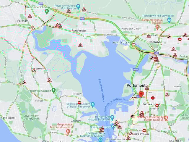 The AA Traffic Map reports delays on the A27 and M27 in Portsmouth this morning.