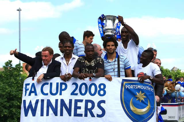 John Utaka with his Pompey team-mates parading the 2008 FA Cup through the city. Picture: Jamie McDonald/Getty Images