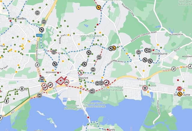 Eastbound A27 traffic diverted via Park Road South, Park Road North, B2149, Bartons Road, Horndean Road, Southleigh Road and Emsworth Road as a result of the closures