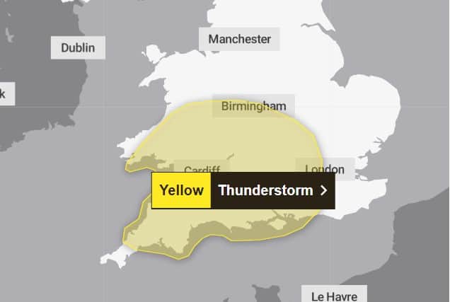There has been a yellow weather warning issued for thunderstorms and heavy rain.