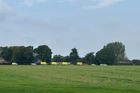 Southern Rail has confirmed a major incident this morning. Trains are currently not running between Chichester and Havant due to a person being hit by a train. Pictured: Emergency services at Southbourne fields 