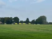 Southern Rail has confirmed a major incident this morning. Trains are currently not running between Chichester and Havant due to a person being hit by a train. Pictured: Emergency services at Southbourne fields 