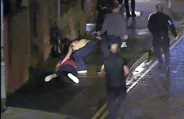 A man is left lying on the ground after being repeatedly punched by Joshua Saxton.