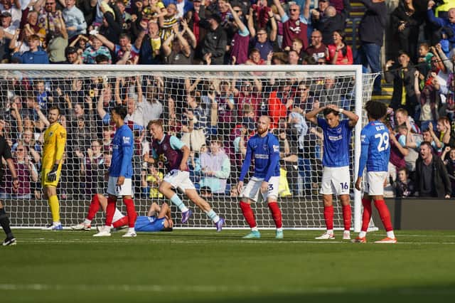 It's last-minute agony for Pompey yet again as Josh Brownhill nets a 94th-minute winner for Burnley. Picture: Jason Brown/ProSportsImages