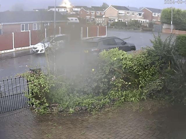 The moment lightning strikes the roof of a pensioner's house in Stoke-on-Trent.