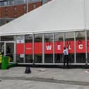 Protesters spray paint 'genocide’ on Labour conference entrance.