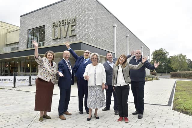 Pictured is: (l-r) Rosemary Squire, joint CEO Trafalgar Entertainment, Simon Martin, leader of Fareham Borough Council, Howard Panter, joint CEO and creative director Trafalgar Entertainment, cllr. Connie Hockley, Chris McGuigan, group commercial director Trafalgar Theatres, Helen Enright, CEO Trafalgar Theatres and Gavin Shuman, venue director Fareham Live Trafalgar Theatres.    
Picture: Sarah Standing (240924-2004)