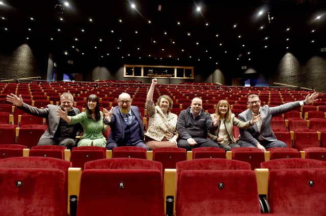 Pictured is: (l-r) Rhys Hopkin, regional director Trafalgar Theatres, Emily O'Dell, group head of project operations Trafalgar Entertainment, Howard Panter, joint CEO and creative director Trafalgar Entertainment, Rosemary Squire, joint CEO Trafalgar Entertainment, Gavin Shuman, venue director Fareham Live Trafalgar Theatres, Helen Enright, CEO Trafalgar Theatres and Chris McGuigan, group commercial director Trafalgar Theatres.