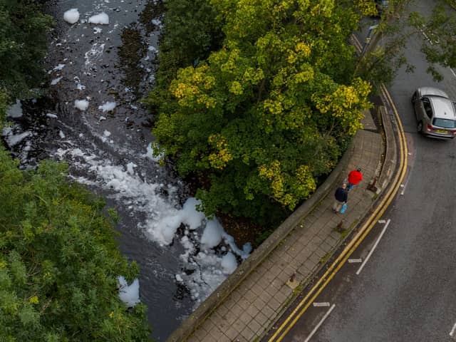 Foam floating along the River Tame after reports of pollution