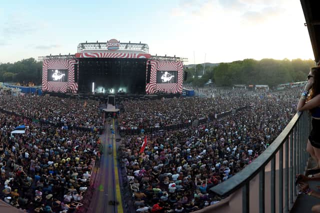 A panorama picture shows, as an English indie rock band, the 'alt-J' performs on the main stage at the "Sziget" Island Festival in the Hajogyar (Shipyard) Island of Budapest on August 15, 2017.