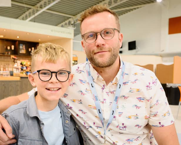 Archie Brown 11, of Fareham alongside his father Kevin. Archie has gone through surgery and has had most of a brain tumour removed. He was diagnosed with brain cancer, and has six weeks worth of radiotherapy ahead of him.