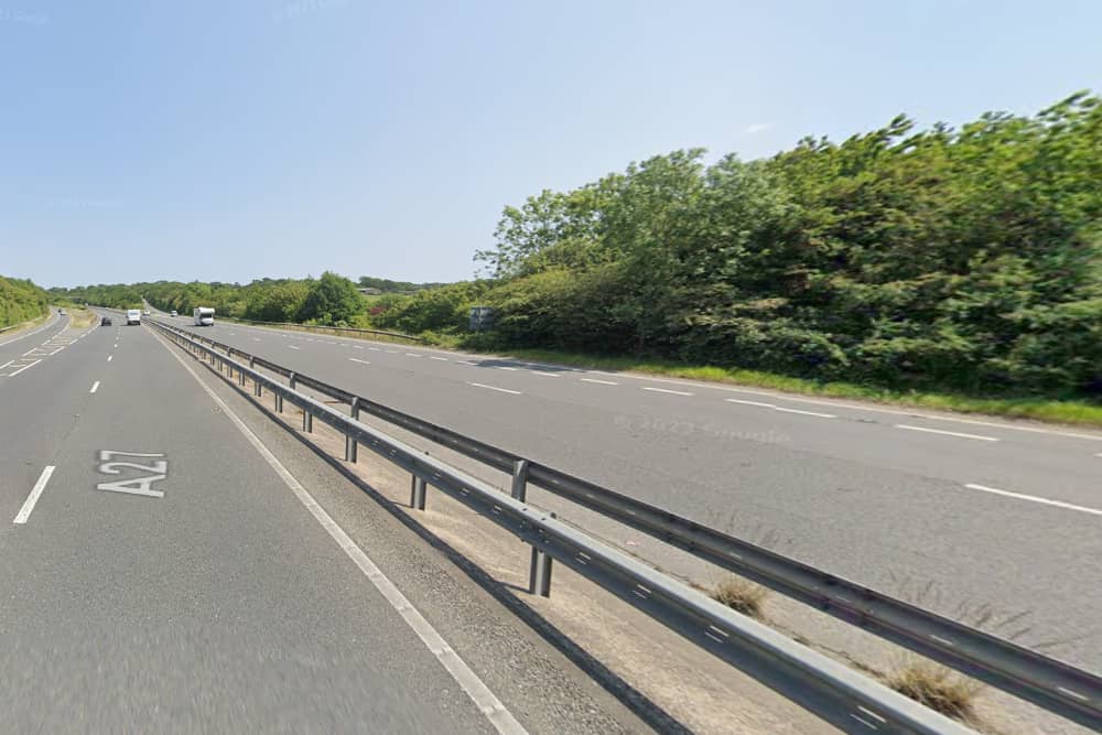 A motorbike rider has died in hospital after a collision involving a van on the A27.