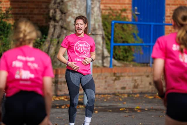 Members of the Royal Marines Band Service (RMBS) are putting themselves through 26 hours of gruelling physical workouts to raise money for Sophie Ward, a musician diagnosed with Motor Neurone Disease at just 26. Pictured is Sharlotte Fallon, Leading Physical Trainer.