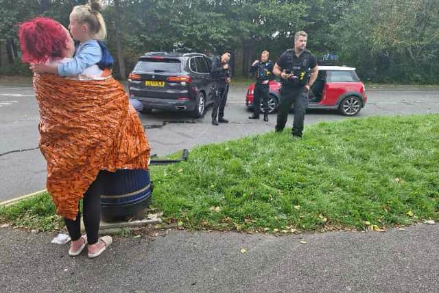 The injured girl after the police car crashed into the Mini she was passenger in on Norway Road, Hilsea