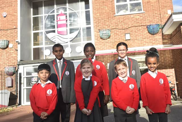 Ark Ayrton Primary Academy in Portsmouth, has received a good Ofsted.Pictured is: (back l-r) Lazarus, Alexia-Faith and Molly-Mai with (front l-r) Arin, Isla, Ronnie and Hiab.Picture: Sarah Standing (011024-2640)