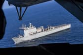 Planned refit for RFA Cardigan Bay has been disrupted by striking Royal Fleet Auxiliary personnel. Pictured is the vessel sailing alongside Bahrain in 2019.