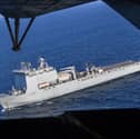 Planned refit for RFA Cardigan Bay has been disrupted by striking Royal Fleet Auxiliary personnel. Pictured is the vessel sailing alongside Bahrain in 2019.