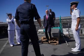 Defence Secretary John Healey arriving on board HMS Duncan, in the eastern Mediterranean, during a visit to Cyprus to meet troops as the government steps up efforts for a potential evacuation of Lebanon with the Middle East teetering on the brink of wider war.