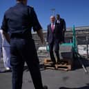 Defence Secretary John Healey arriving on board HMS Duncan, in the eastern Mediterranean, during a visit to Cyprus to meet troops as the government steps up efforts for a potential evacuation of Lebanon with the Middle East teetering on the brink of wider war.