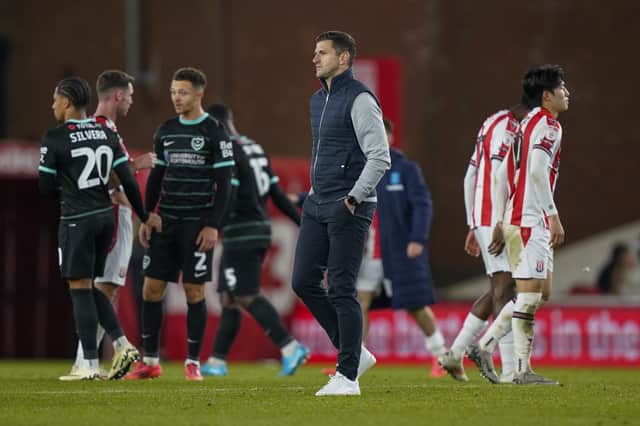 John Mousinho has apologised to Pompey fans following the Stoke humiliation. Picture: Jason Brown/ProSportsImages
