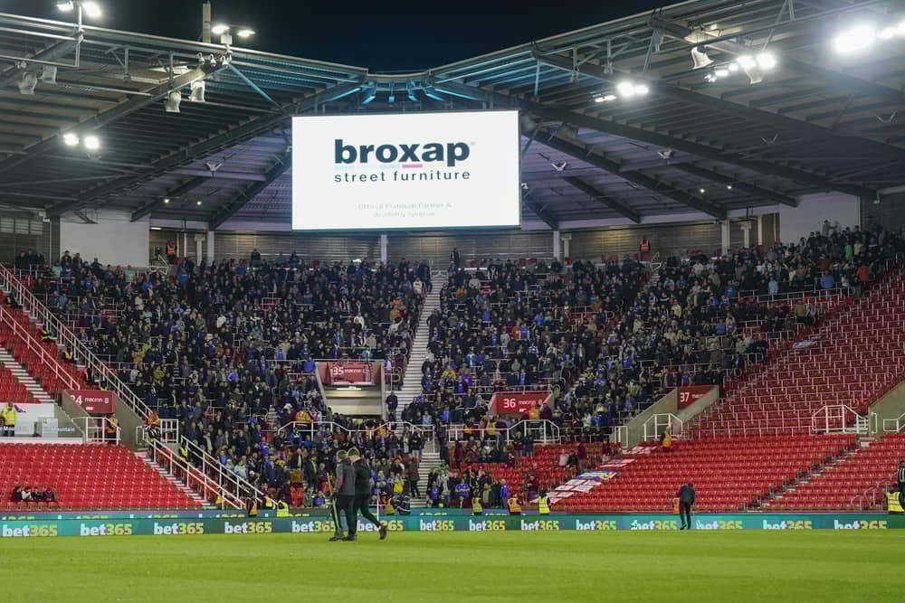 Pompey fans in the away end during Stoke’s 6-1 thrashing over Blues