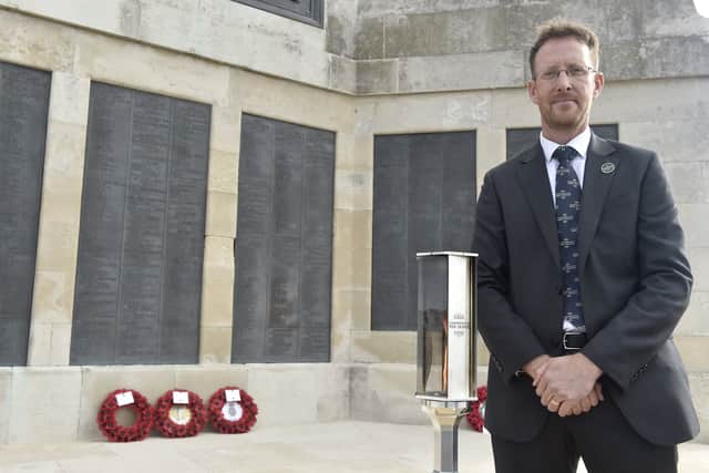 Simon Bendry, director of education, engagement and volunteering at the Commonwealth War Graves Commission, at the Portsmouth Naval Memorial rededication ceremony.