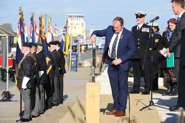 The Commonwealth War Graves torch was lit as a mark of remembrance at the Portsmouth Naval Memorial rededication ceremony, 100 years since it was unveiled.