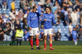 Freddie Potts and Jordan Williams reflect on a missed opportunity as Pompey share a 1-1 draw with Oxford United. Picture: Jason Brown/ProSportsImages