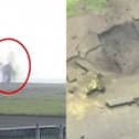 WW2 bomb explodes on airport taxiway.