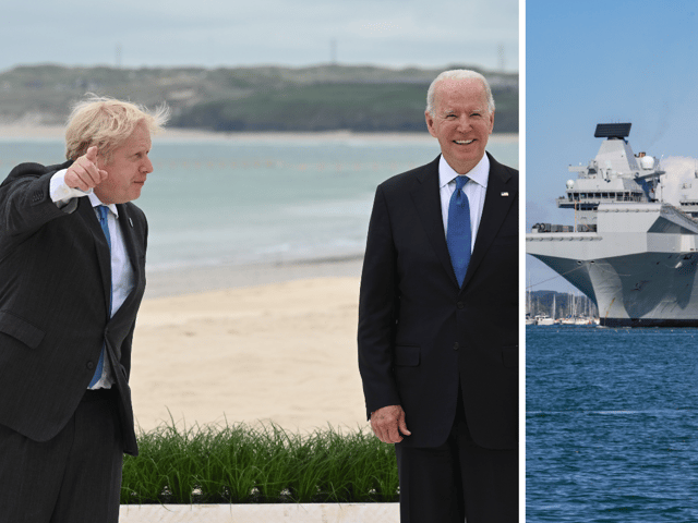 Former prime minister Boris Johnson has claimed that Joe Biden declined to board Royal Navy aircraft carrier HMS Prince of Wales because there were "too many steps". 