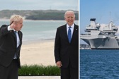 Former prime minister Boris Johnson has claimed that Joe Biden declined to board Royal Navy aircraft carrier HMS Prince of Wales because there were "too many steps". 