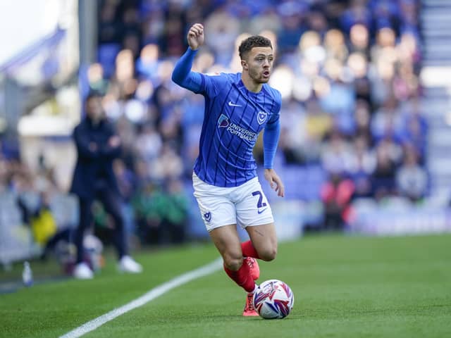 Pompey defender Jordan Williams is targeting a run in the side as he battles with Zak Swanson at right-back. Pic: Jason Brown/ProSportsImages