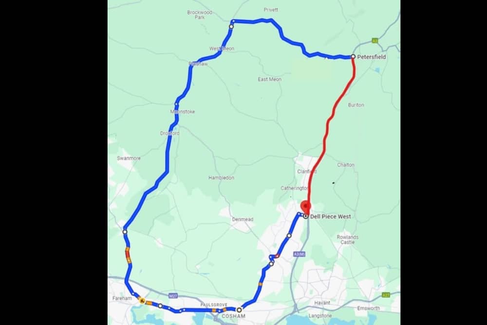 The diversion route as a result of the A3 closures