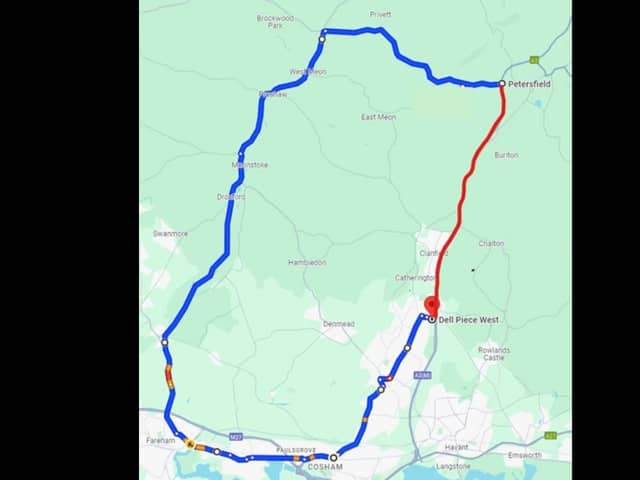 The diversion route as a result of the A3 closures